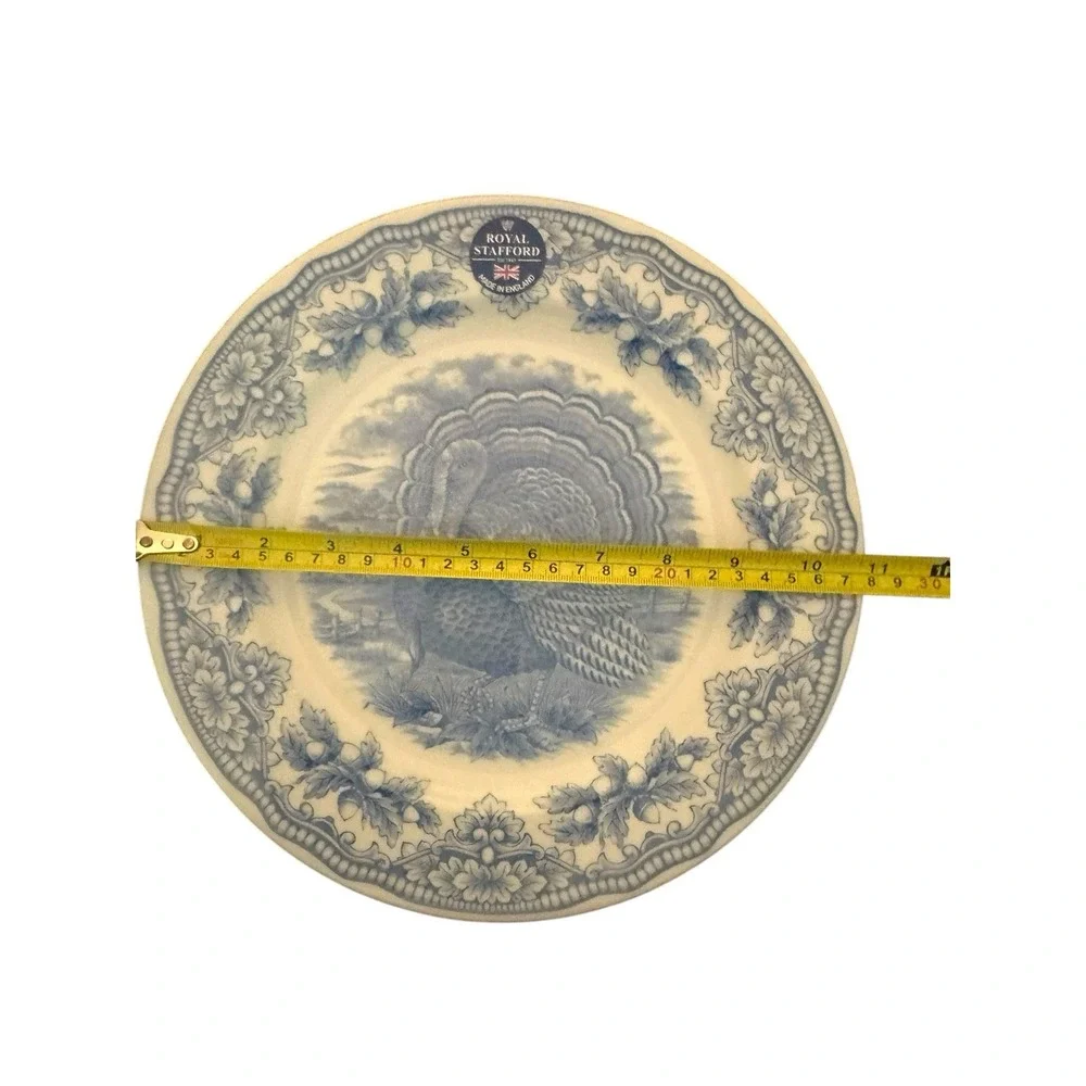 NWT Royal Stafford Turkey Dinner Plate Blue White Ceramic Transfer Wear UK 11
